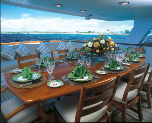 Outside dining on the aft Main Deck